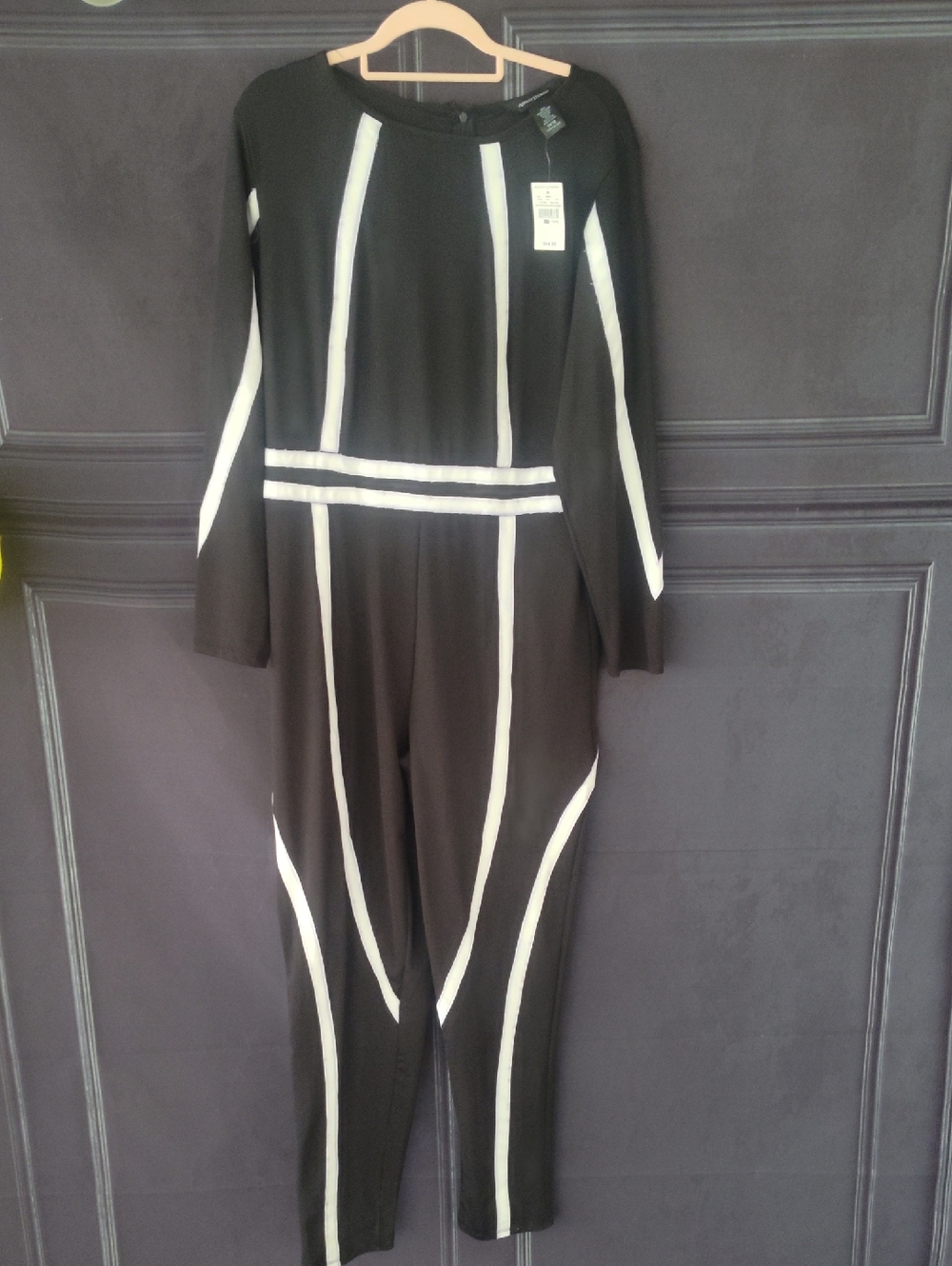 Ashley Stewart Black Jumpsuit with White Contrast Stripe Detail